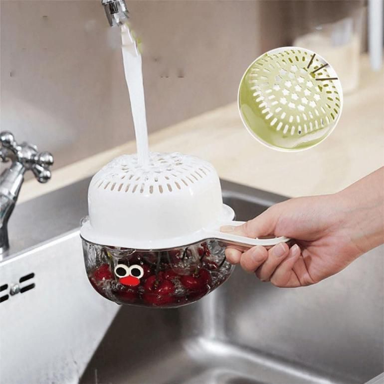 Strainer Dual-Layer Veggie & Fruit Draining Basket with Handle